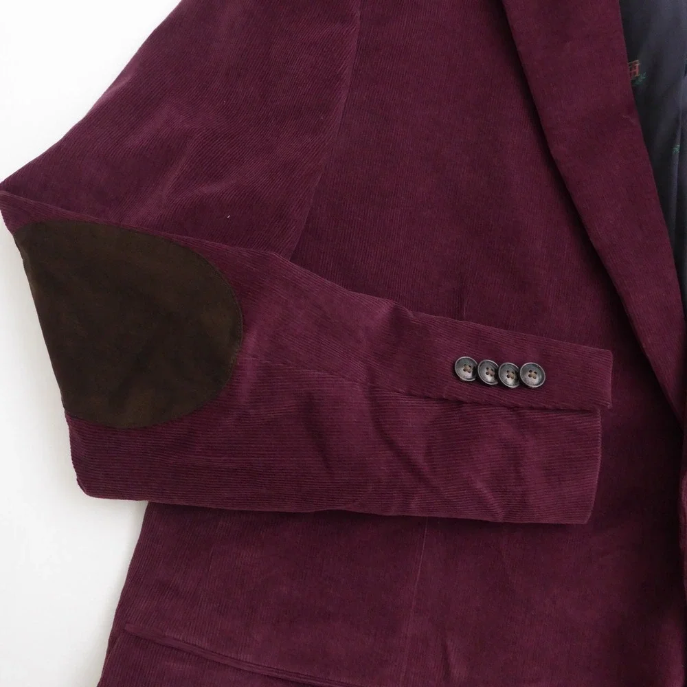 Tommy Hilfiger Mens Corduroy Blazer Sport Coat Maroon Red Elbow Patches 48R